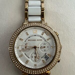 Michael Kors Gold and White Crystal Women's Watch